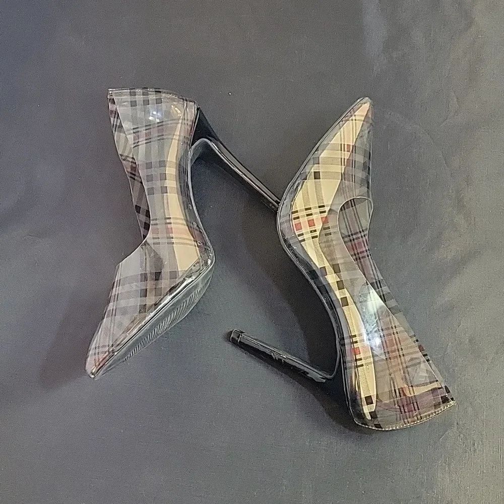 WILD DIVA PLAID POINTED TOE HIGH HEEL STILETTOS PUMP S2 - Picture 5 of 16